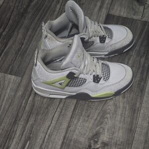 Air Jordan 4S Gray and Lime Sneakers White Volt
